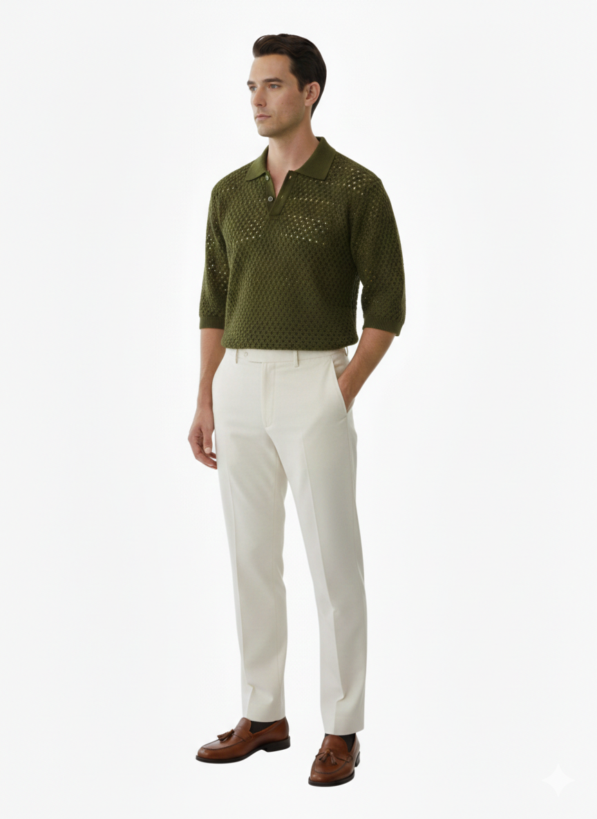 men shirt beautiful hole pattern green