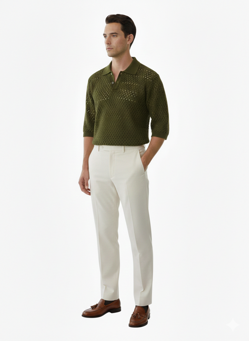 men shirt beautiful hole pattern green