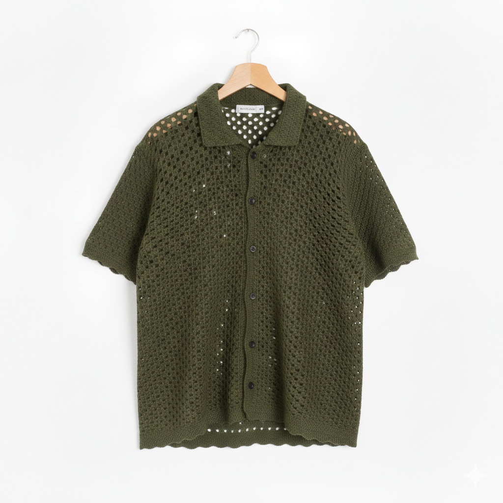 men shirt beautiful hole pattern green
