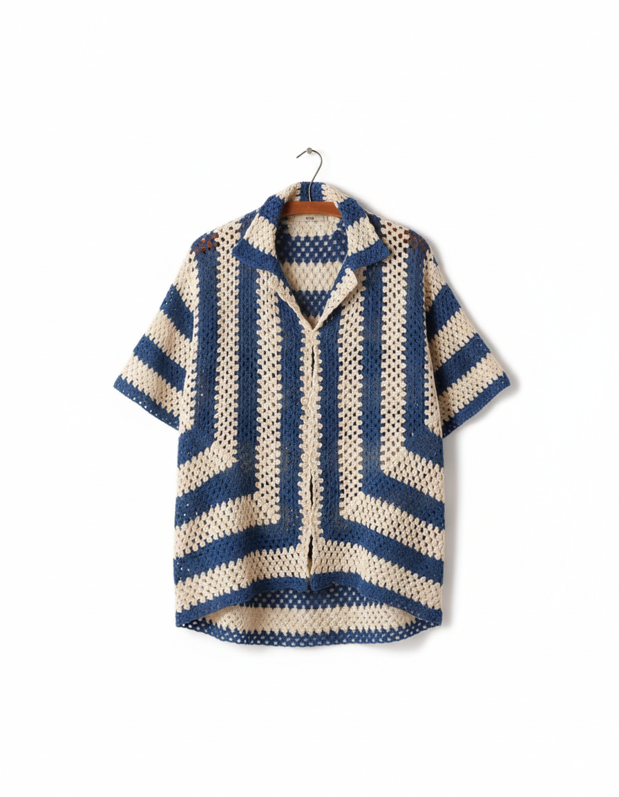 men knitted shirt-blue linen