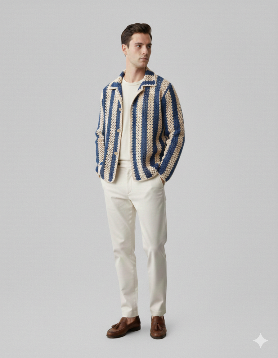 men knitted shirt-blue linen